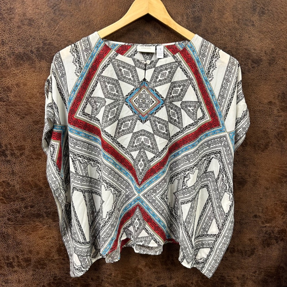 Chico's Aztec Geometric Poncho Square Style Top Size 1 Medium (will fit s-xl)‎